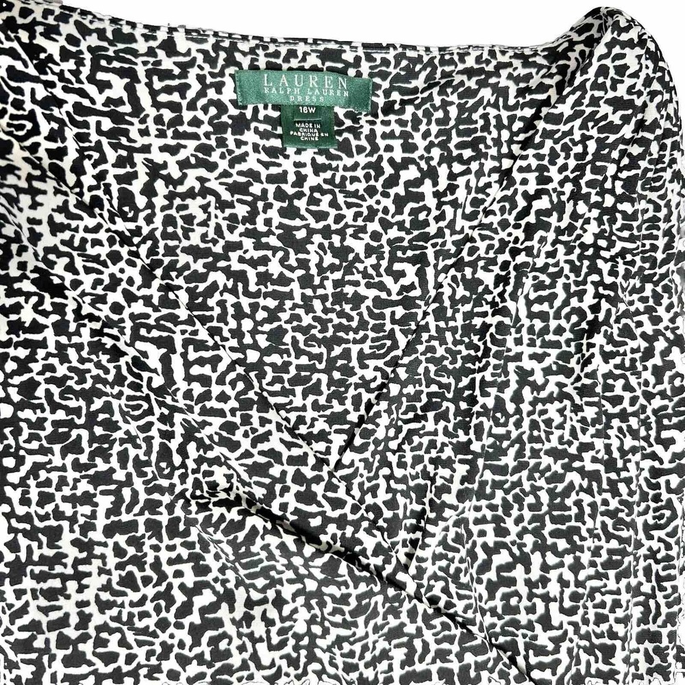 Lauren Ralph Lauren Dress Women's 16 W White Black Midi Faux‎ Wrap Graphic Print